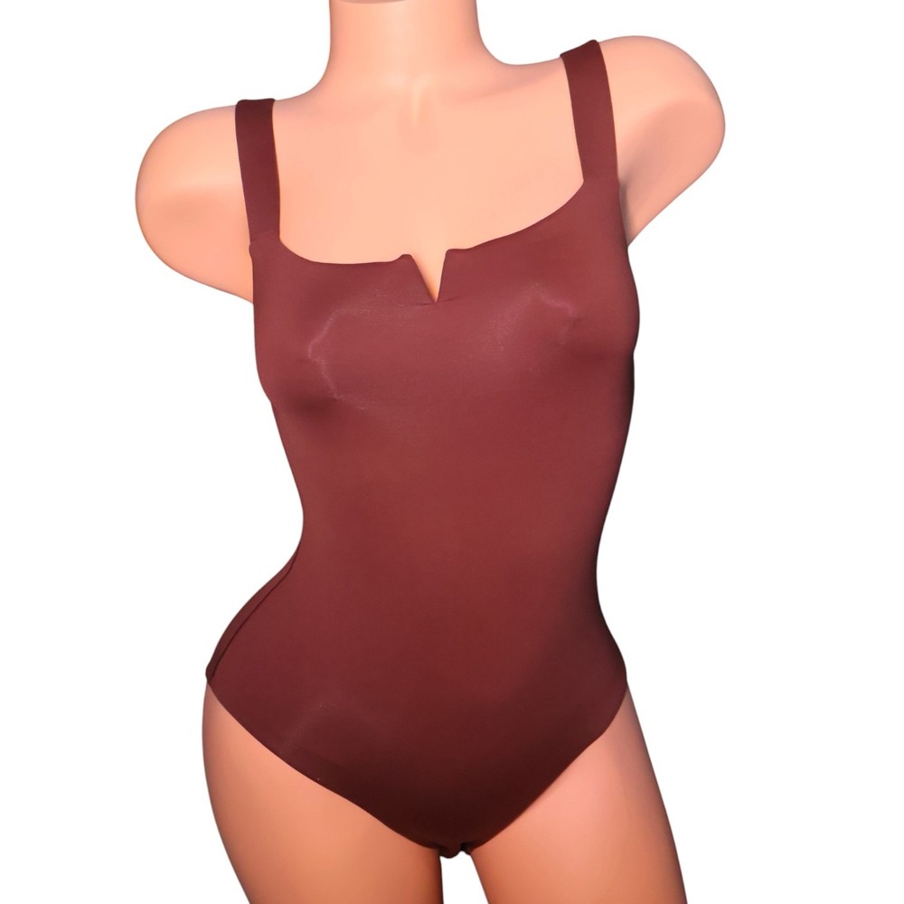 Avidlove Brown Square Neck Notch Bodysuit Snap Closure NWT Womens S